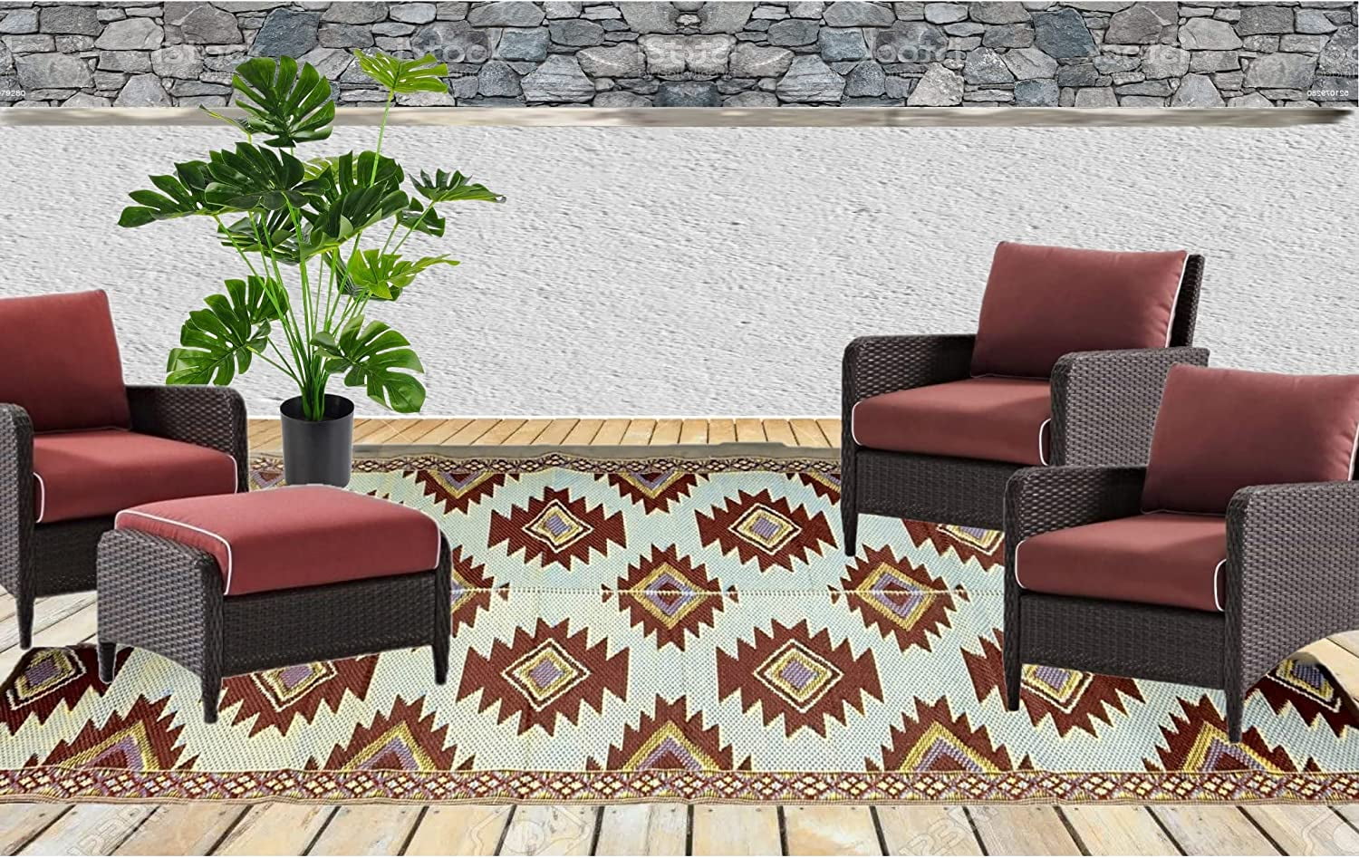 B-USA 6x9 Reversible Outdoor Patio Rug, Waterproof Plastic Straw, UV ...