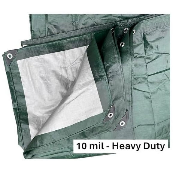 B-USA Tarp-12x24 Feet Waterproof Green 10 Mil Heavy Duty Thick Tarpaulin Canopy Tent Boat RV Truck Pool Cover 7957