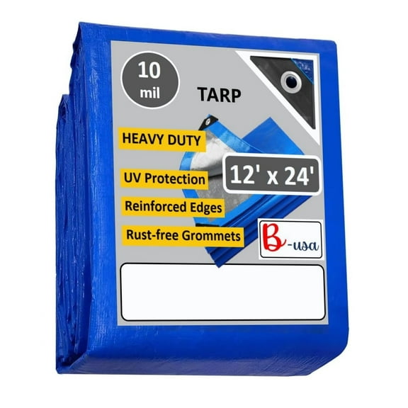 B-USA Tarp Cover-12x24 Feet, Blue,10 mil.Tarpaulin Canopy Tent Boat RV Truck Pool Cover Long Life Heavy Duty 7940