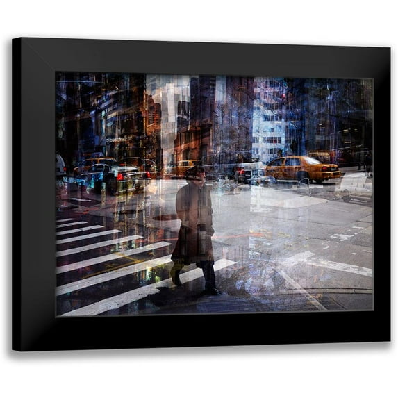 B, V 14x12 Black Modern Framed Museum Art Print Titled - Woody Allen Crossing