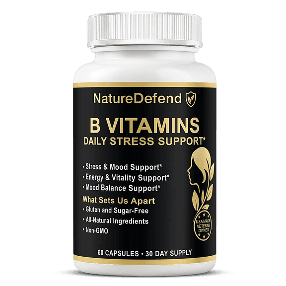 NatureDefend Stress Support Complex Supplement, B-Vitamins & St. Johns Wort, 60 Capsules, Veteran-Owned, USA Made