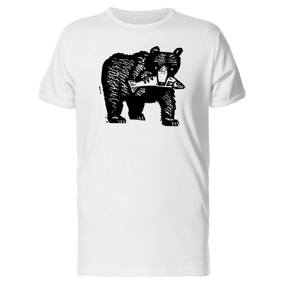 B&W Bear Eating Salmon Tee Men's -Image by Shutterstock