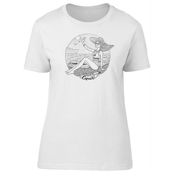B&W Cancer Girl On Beach T-Shirt Women -Image by Shutterstock, Female Small