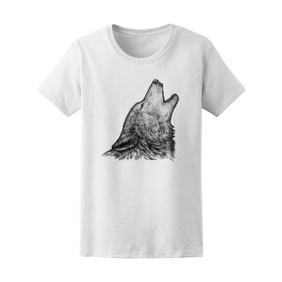 B&W Howling Wolf T-Shirt Women -Image by Shutterstock, Female Medium