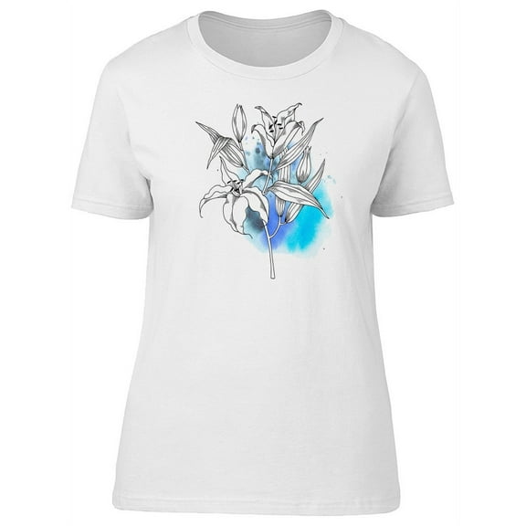 B&W Lilies With Blue Background T-Shirt Women -Image by Shutterstock, Female Small