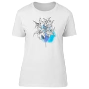 B&W Lilies With Blue Background T-Shirt Women -Image by Shutterstock, Female x-Large