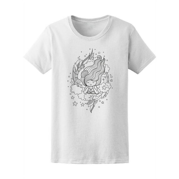 B&W Mermaid With Ornaments T-Shirt Women -Image by Shutterstock, Female x-Large