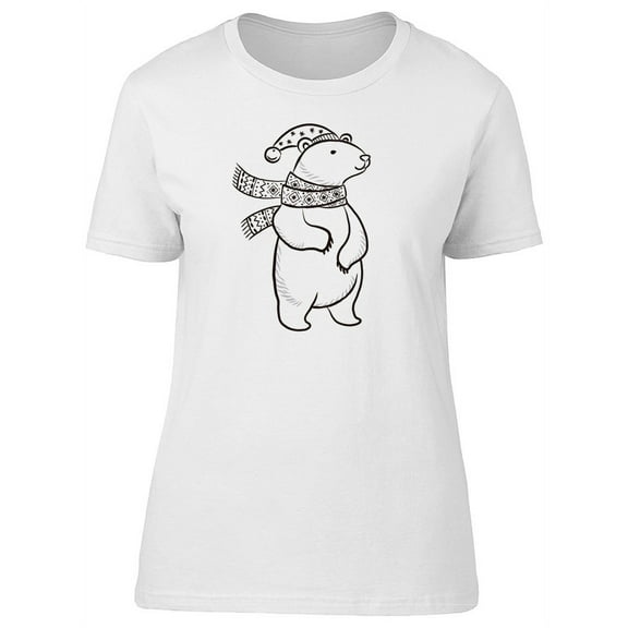 B&W Polar Bear With Scarf & Hat T-Shirt Women -Image by Shutterstock, Female Medium