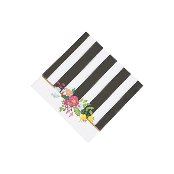 B/W Stripe Bridal Shower Bev Nap (16Pc) - Party Supplies - 16 Pieces