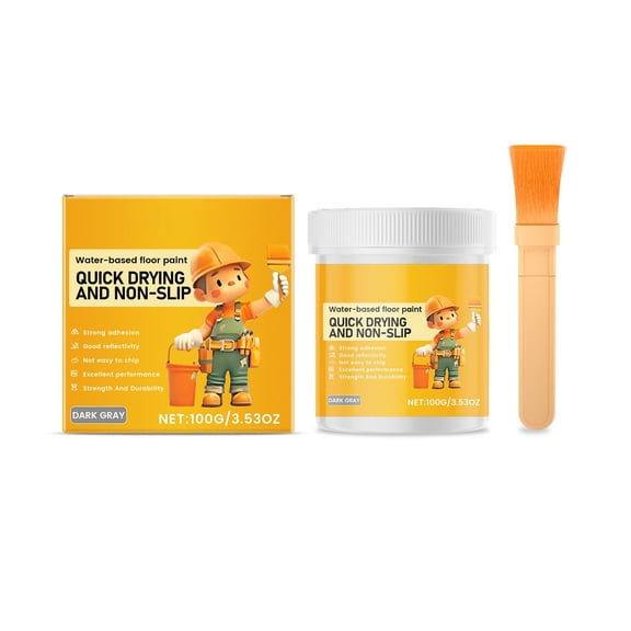 B Water-Based Floor Paint For Concrete Wood Garage Deck Waterproof Quick Drying High Adhesion Non-Crack Coating Kit Includes Brush 3.38 Fl Oz 100Ml With 0.32 Lbs Weight