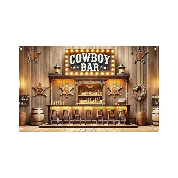 B Western Cowboy Retro Party Background Banner With Nylon Spandex Fabric, Hd Print For Indoor Outdoor Decor, Photography Backdrop And Garage Door Cover, 157.48X70.87In 1.43Lb
