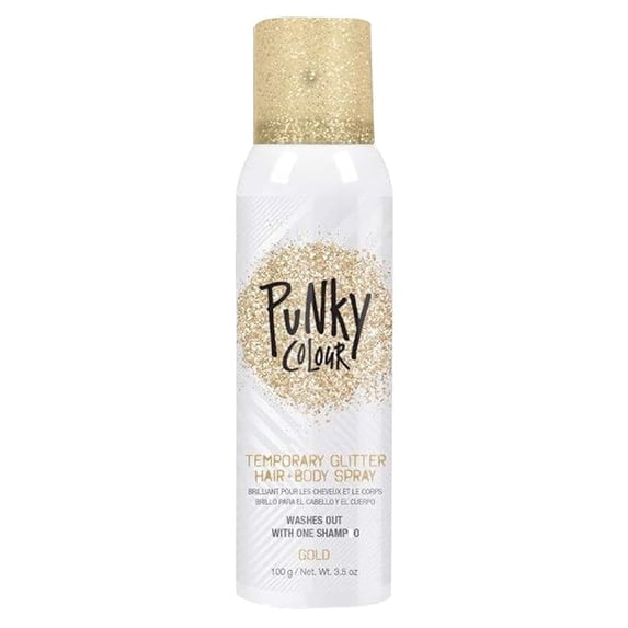 Punky Colour Temporary Hair and Body Glitter Spray, Multipurpose Spray On Hair Glitter, Gold, 3.5 oz Bottle
