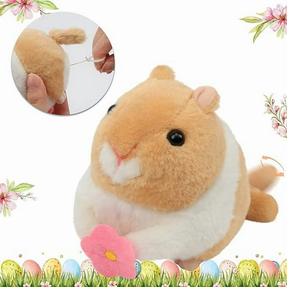 B Wind-Up Plush Toys,Clockwork Hamster,Wagging Tail Rotating Interactive Toys Stuffed Plush Toy