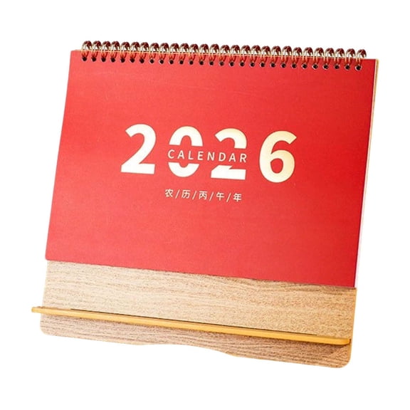 B Wooden Base Desktop Calendar For 2026 Festive Red Design Office And Home Desk Planner New Year Countdown Schedule Organizer And Decor