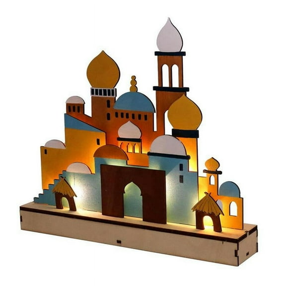 B Wooden Eid Mubarak LED Night Light Muslim Ramadan Decor for Home Islamic Muslim Party Mubarak Decor Party Supplies