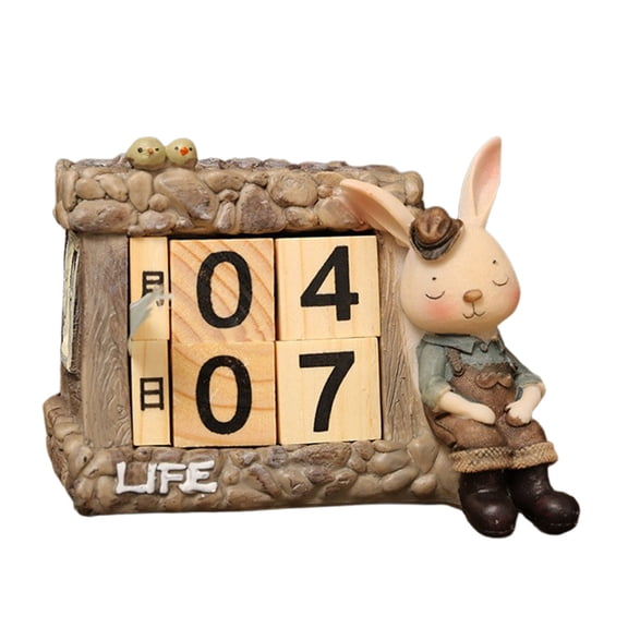 B Spring Easter Desktop Calendar Wooden Block Reusable Date Display For Home Office Decoration