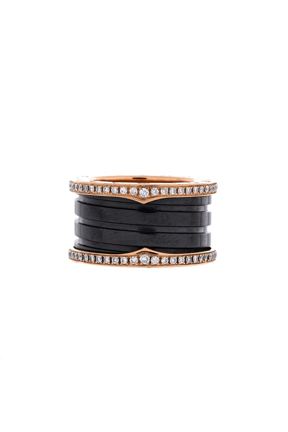 B.Zero1 Three Band Ring 18K Rose Gold and Ceramic with Diamonds By Rebag
