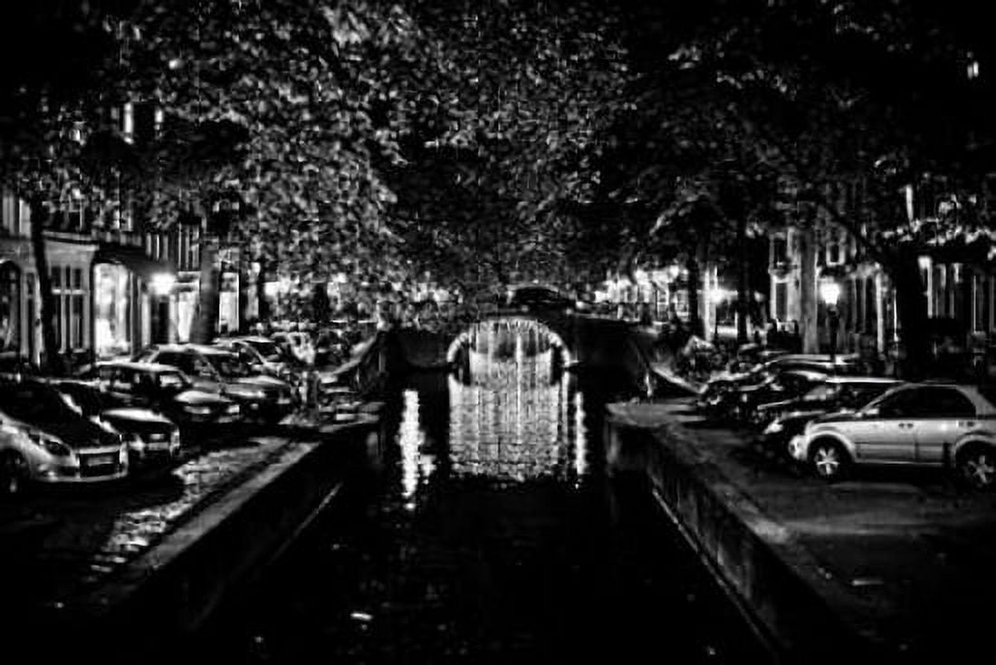 B and W Canal at Night I Canvas Art - Erin Berzel (12 x 18)