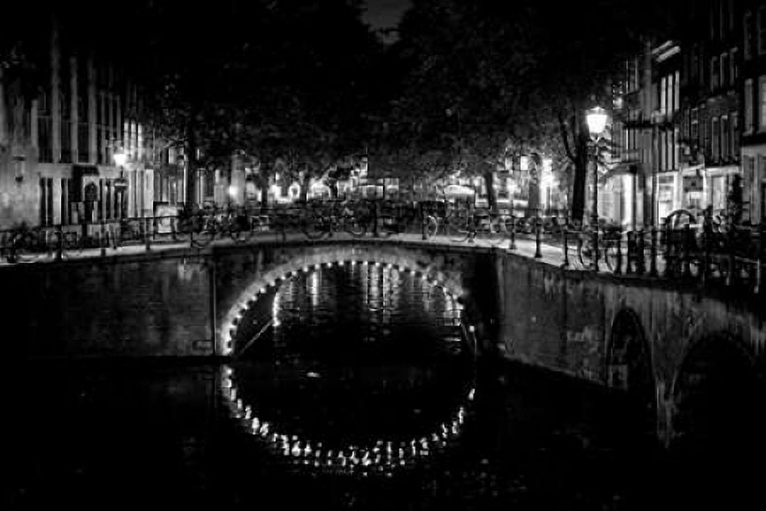 B and W Canal at Night II Canvas Art - Erin Berzel (12 x 18)