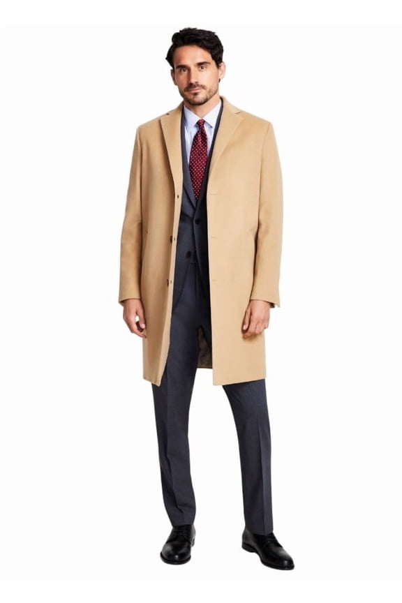Mens Regular Fit Wool Overcoat Coat 44L Camel Tan
