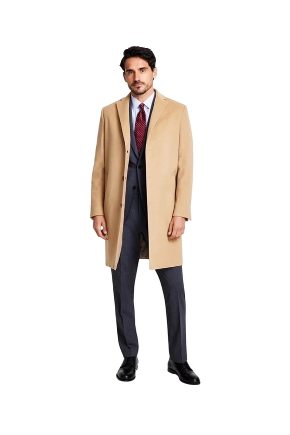 Mens Regular Fit Wool Overcoat Coat 44L Camel Tan