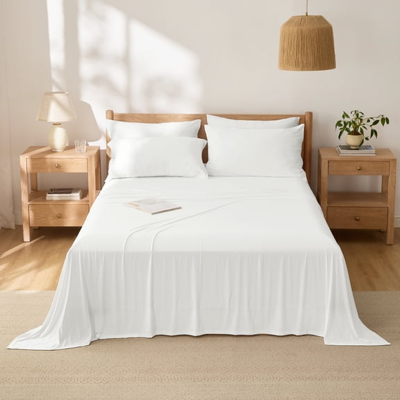 Breescape Essentials 4-Piece B-Cool Cooling Bed Sheets Set, White, Queen