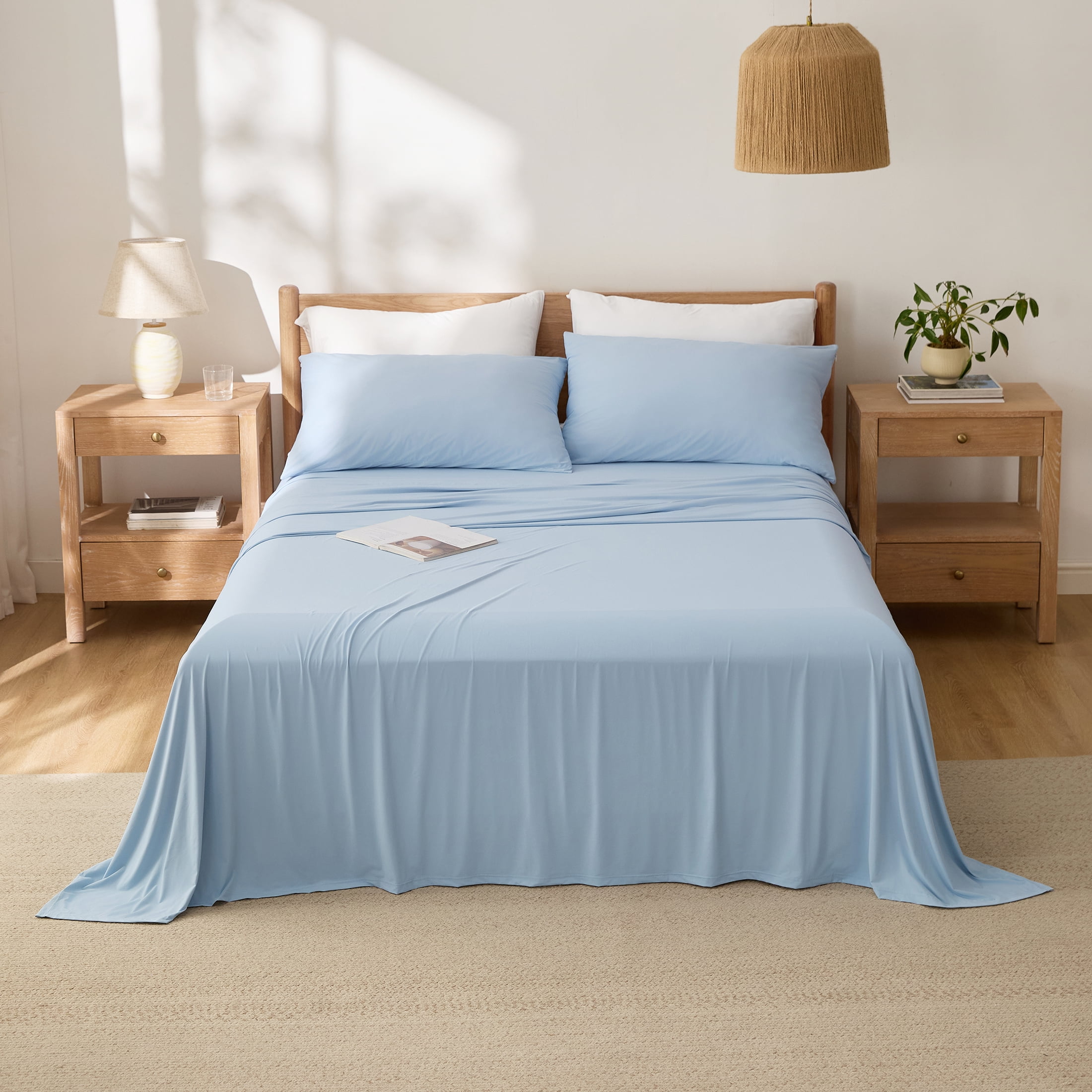 Breescape Essentials 4-Piece  B-Cool Cooling Bed Sheets Set, Blue, Queen