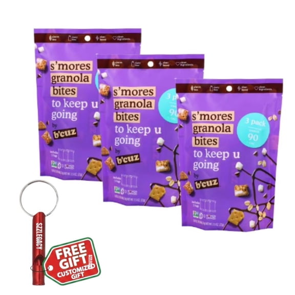 B'cuz S'mores Granola Bites, 2.6 oz Bags (Pack of 3)  Crunchy Chocolate, Marshmallow & Graham Snack Bites  Sweet Snack for Kids & Adults  Great for Lunchboxes, Travel & Anytime Treats