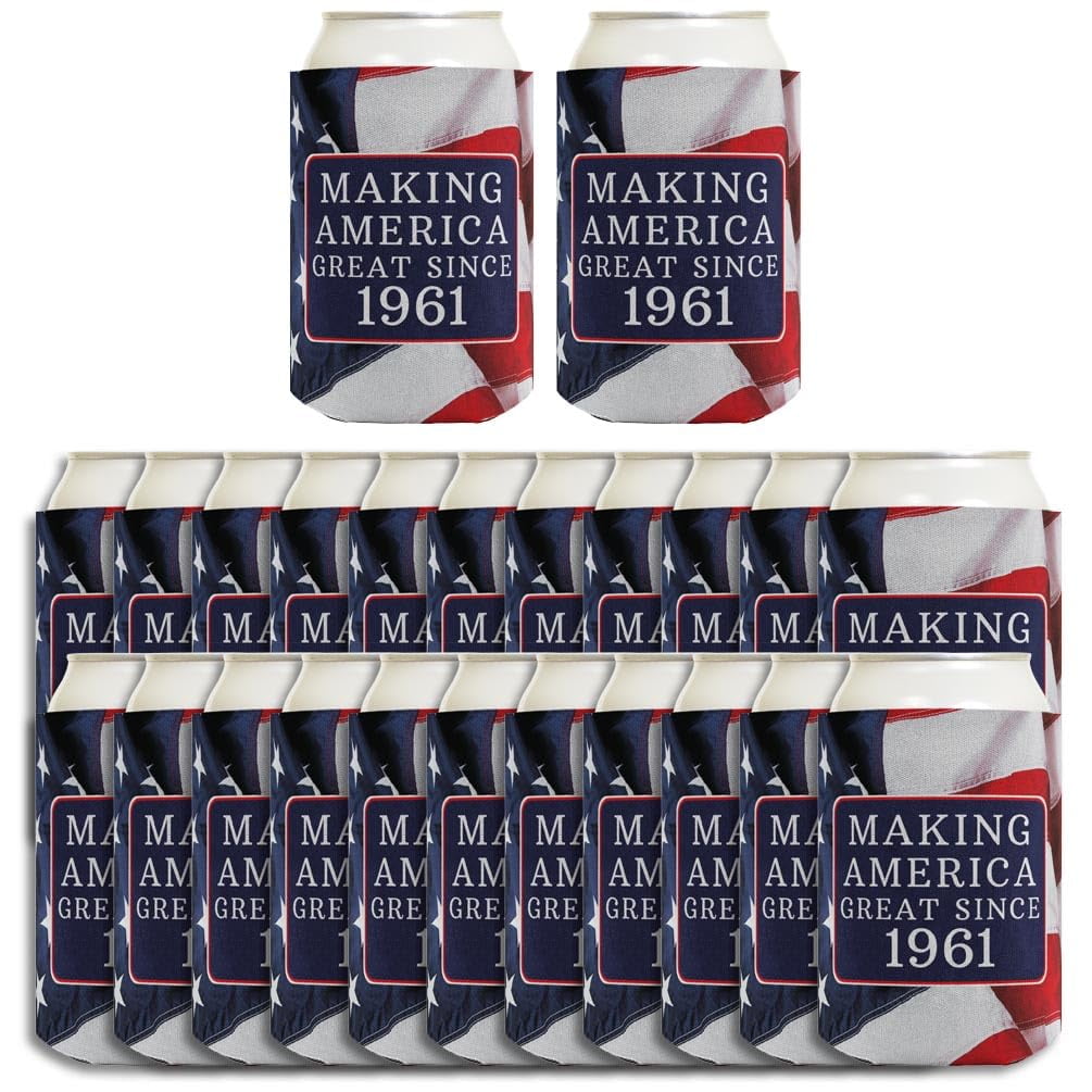 B-day Gifts for 65th Birthday Making America Great Since 1961 24-pack Can Coolies Coolers