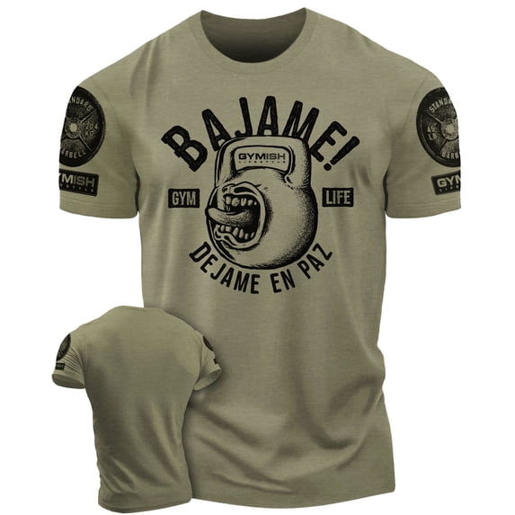 Bájame! Déjame en Paz Workout Gym T-Shirt Funny Gym Shirt for Men Training Gym T-Shirt, Military Green with Sleeve Logo, Small