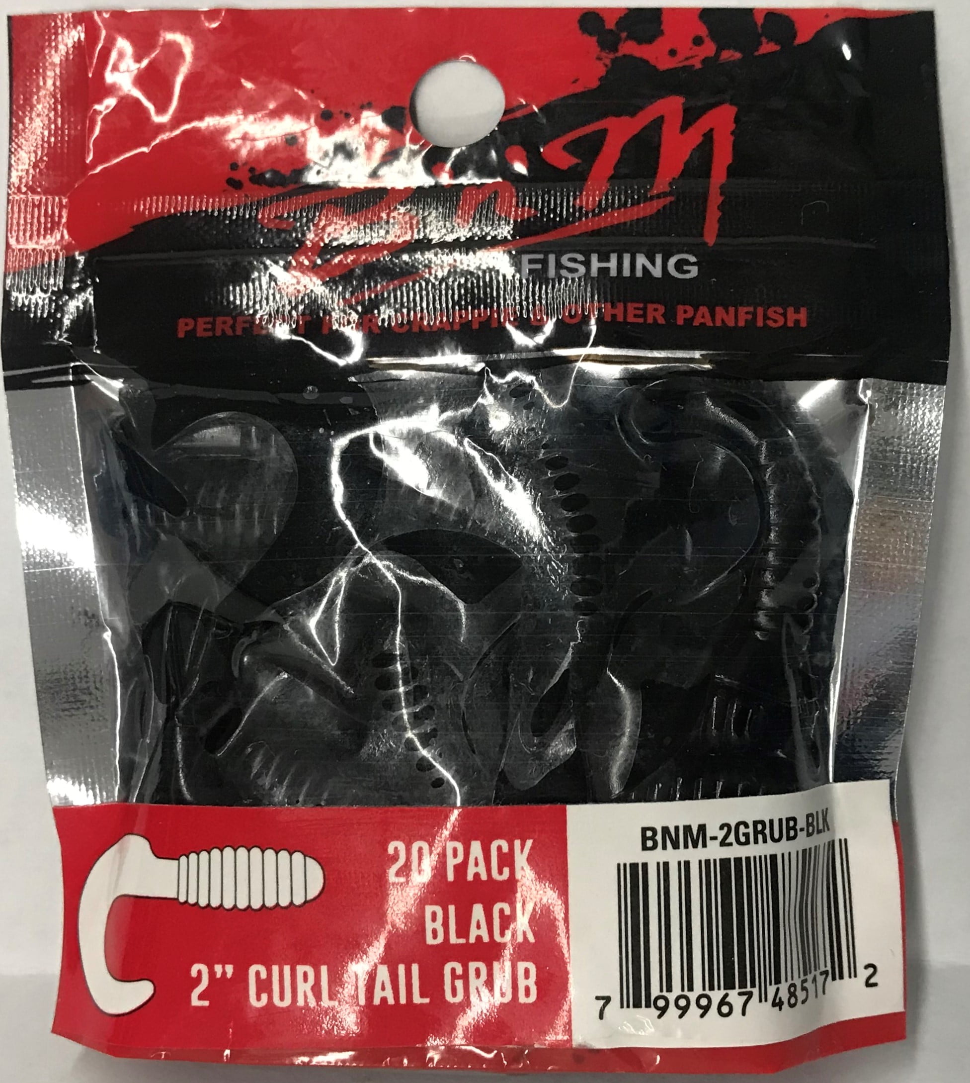 B'n'M 2" Curl Tail Grub, Black, 20 Count