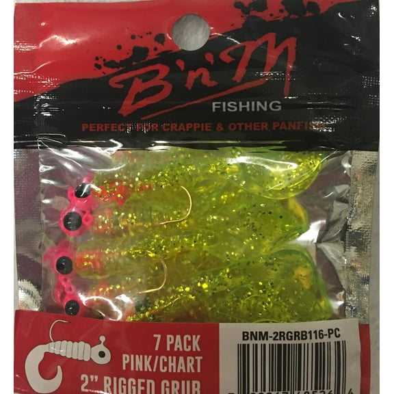 B'n'M 2" Rigged Grub Lure, Chartreuse & Pink, 1/16 Oz.