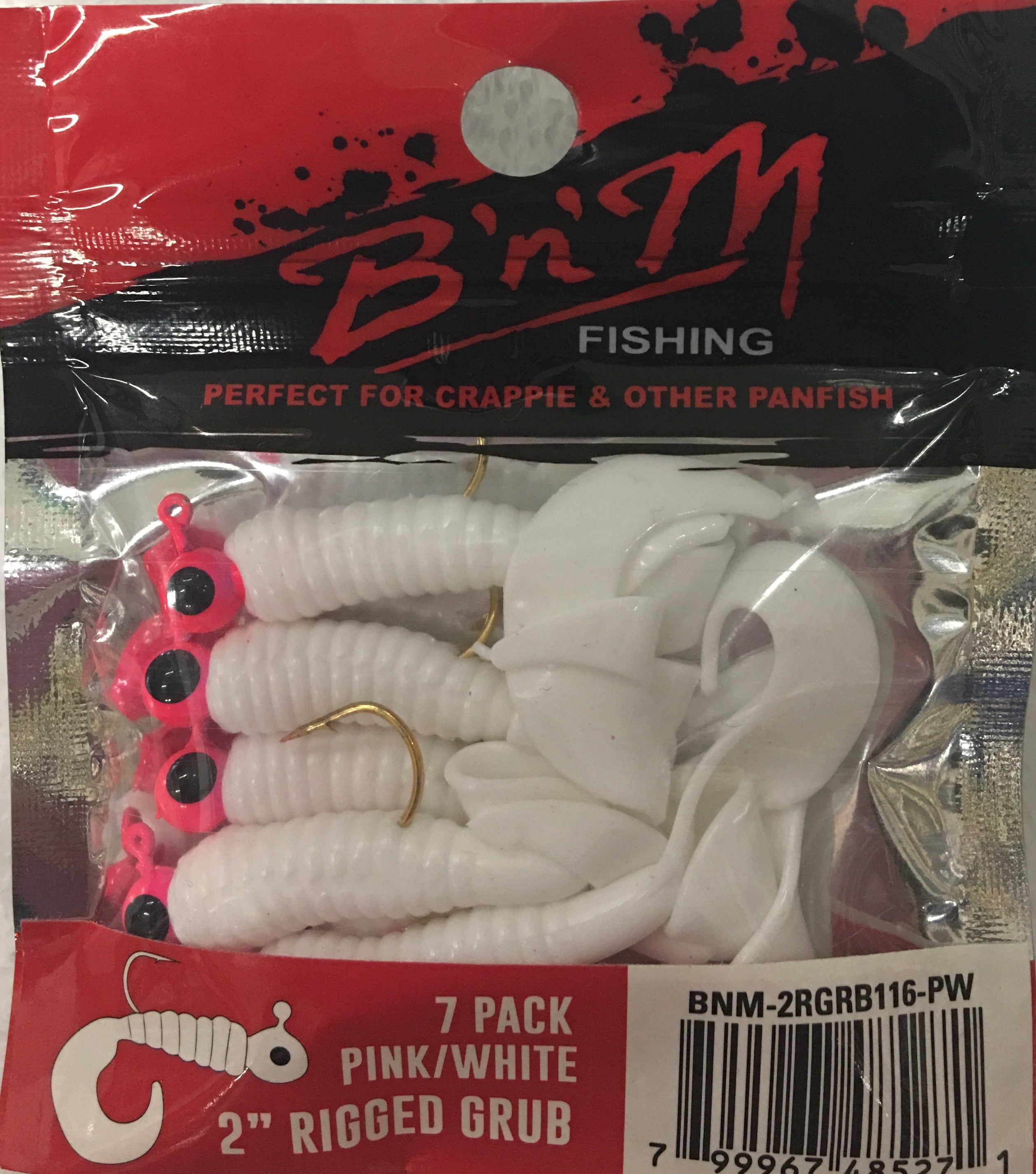B'n'M 2" Rigged Grub Lure, Pink & White, 1/16 Oz., 7 Count