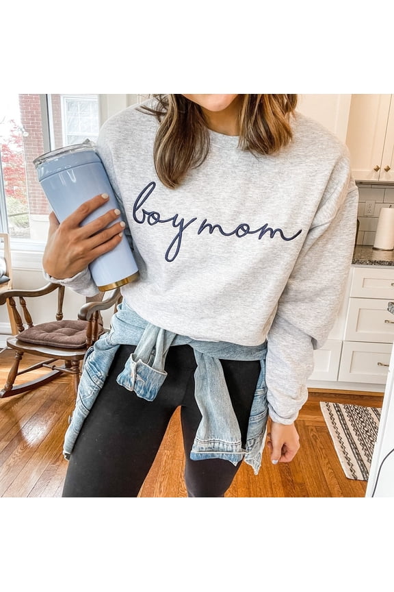 B.o.y Mom Embroidered Sweatshirt, Unisex Crewneck Pullover, Busy Comfy Mom Life Design, Soft Cotton, Casual Everyday Wear