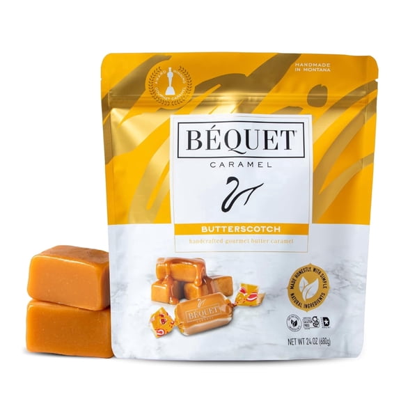 Bquet Caramel - Butterscotch Gourmet Candy - Candy Individually Wrapped - Made in Montana - Kosher (Star D) and Gluten Free - 24 Ounce Resealable Pouch