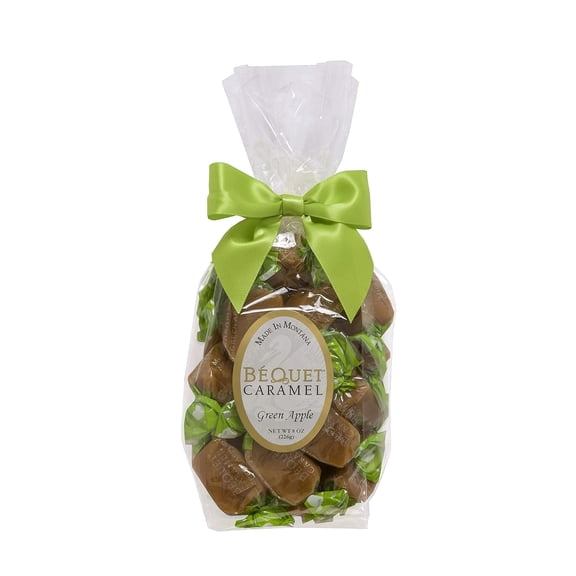 Béquet Caramel - Green Apple Caramel Candy - Gourmet Caramel Candy - Caramel Candy Individually Wrapped - Made in Montana - Kosher (Star D) and Gluten Free - 8oz Gift Bag