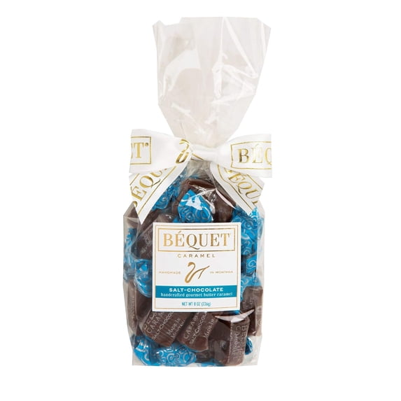 Béquet Caramel - Salt Chocolate Caramel - Caramel Candy Individually Wrapped - Gourmet Caramel Candy - Made in Montana - Kosher (Star-D) and Gluten Free - 8 oz Gift Bag