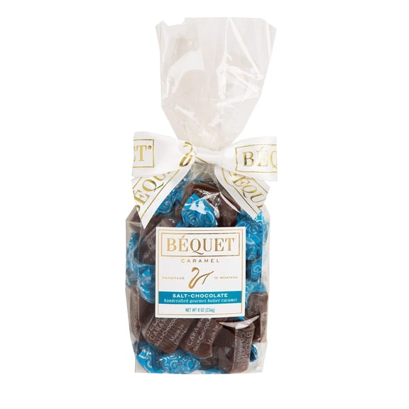 Bquet Caramel - Salt Chocolate Caramel - Caramel Candy Individually Wrapped - Gourmet Caramel Candy - Made in Montana - Kosher (Star-D) and Gluten Free - 8 oz Gift Bag