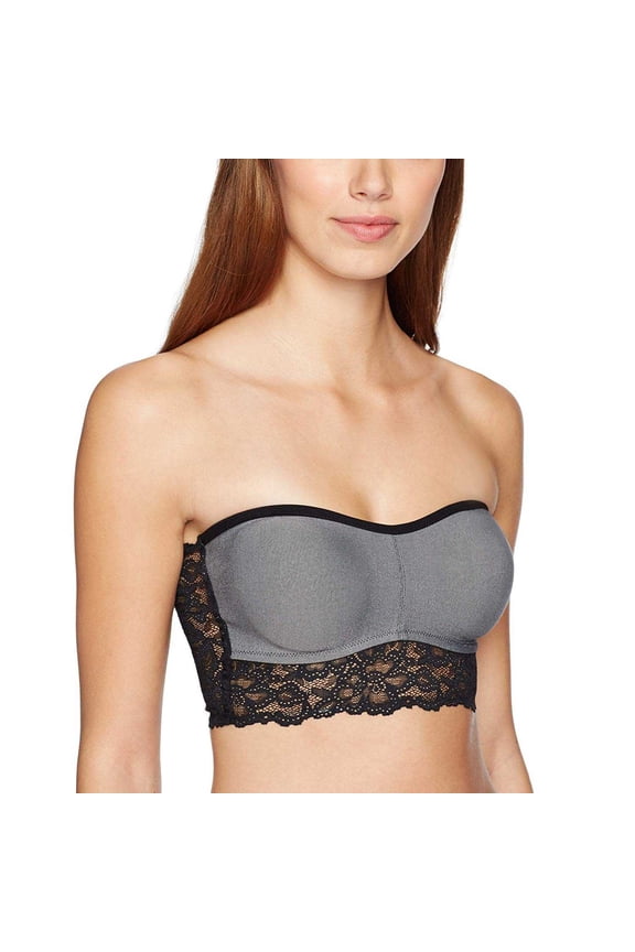 B.tempt’d Women's Charming Sheer Lace Bandeau Bras, Dark Gray, Large