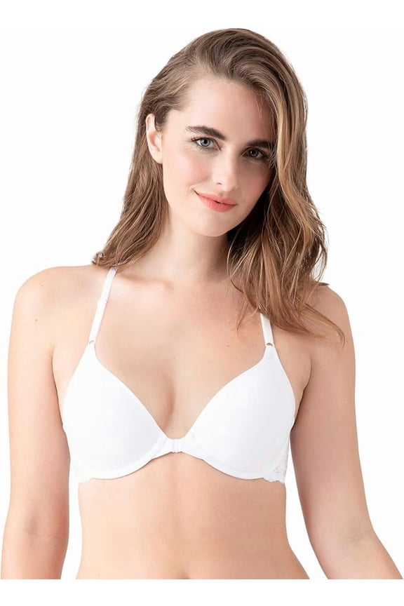 by Wacoal Women's Inspired Eyelet Front Close Racerback T-Shirt Bra, White, 32DD