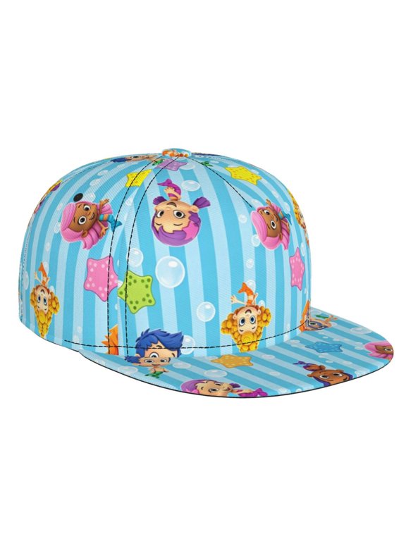 B-ubble Guppies Kids Baseball Cap, Boys Girls Cartoon B-ubble Guppies 3D All Over Print Flat Brim Snapback Hat, Adjustable Outdoor Sun Hat for Toddler Youth