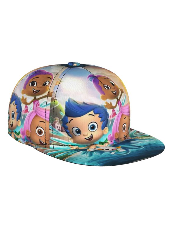 B-ubble Guppies Kids Baseball Cap, Boys Girls Cartoon B-ubble Guppies 3D All Over Print Flat Brim Snapback Hat, Adjustable Outdoor Sun Hat for Toddler Youth