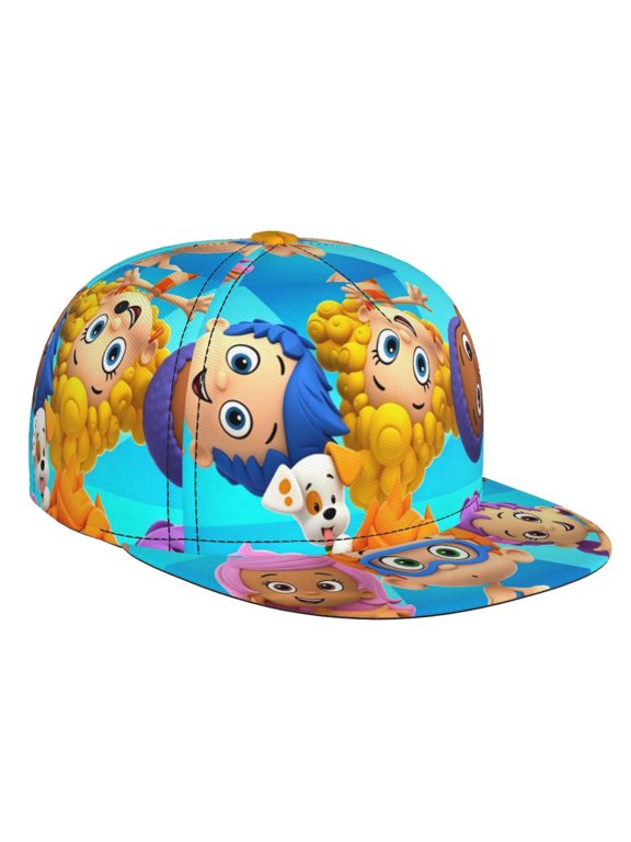 B-ubble Guppies Kids Baseball Cap, Boys Girls Cartoon B-ubble Guppies 3D All Over Print Flat Brim Snapback Hat, Adjustable Outdoor Sun Hat for Toddler Youth