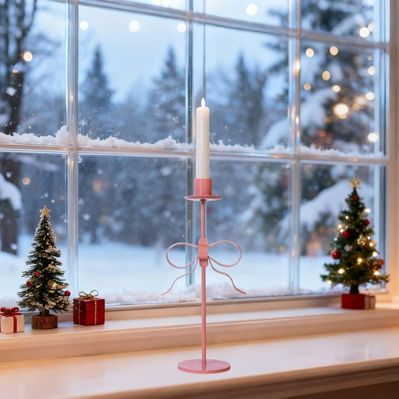 B-utterfly Iron Candle Holder for Romantic Dinner Table Decor, Valentine's Day & Christmas Candle Stand for Fireplace, Pink Metal Candlelight Decoration