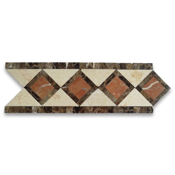 B0042P Marble Mosaic Border Listello Deco Tile Venice Rojo 4.4x12.9 Polished