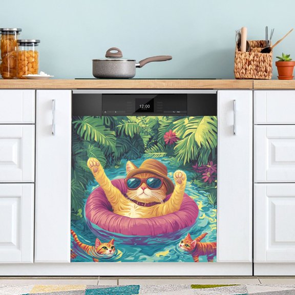 B01P22035BZSMCE Dishwasher Magnet Cover Magnetic Sticker Creatively Chillin' Kitty Printed 23"x26"