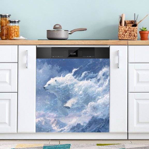 B01P22035BZSMCE Dishwasher Magnet Cover Magnetic Sticker Creatively Wave Polar Bear Pattern 23"x26"