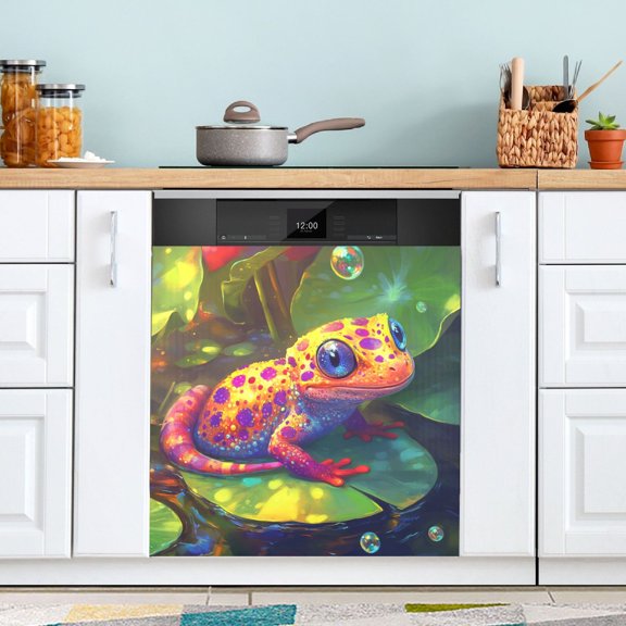 B01P22035BZSMCE Dishwasher Magnet Cover Magnetic Sticker Creatively Whimsical Frog on A Lilly Pad Printed 23"x26"