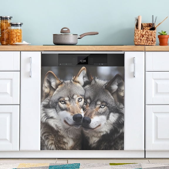 BZSMCE Dishwasher Magnet Cover Magnetic Sticker Creatively Wolves Of The Wild Printed 23"x26"