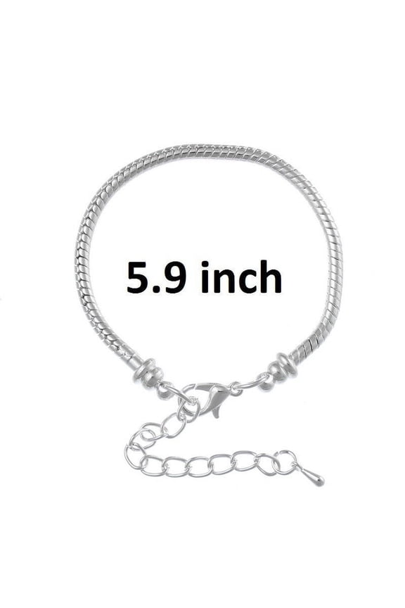 B045 - 5 pcs. Silver Plated European Snake Chain Bracelets with Chain Extender - Claw Lobster Clasp - 15cm (5 7/8") - 3mm Thick - Small Wrists